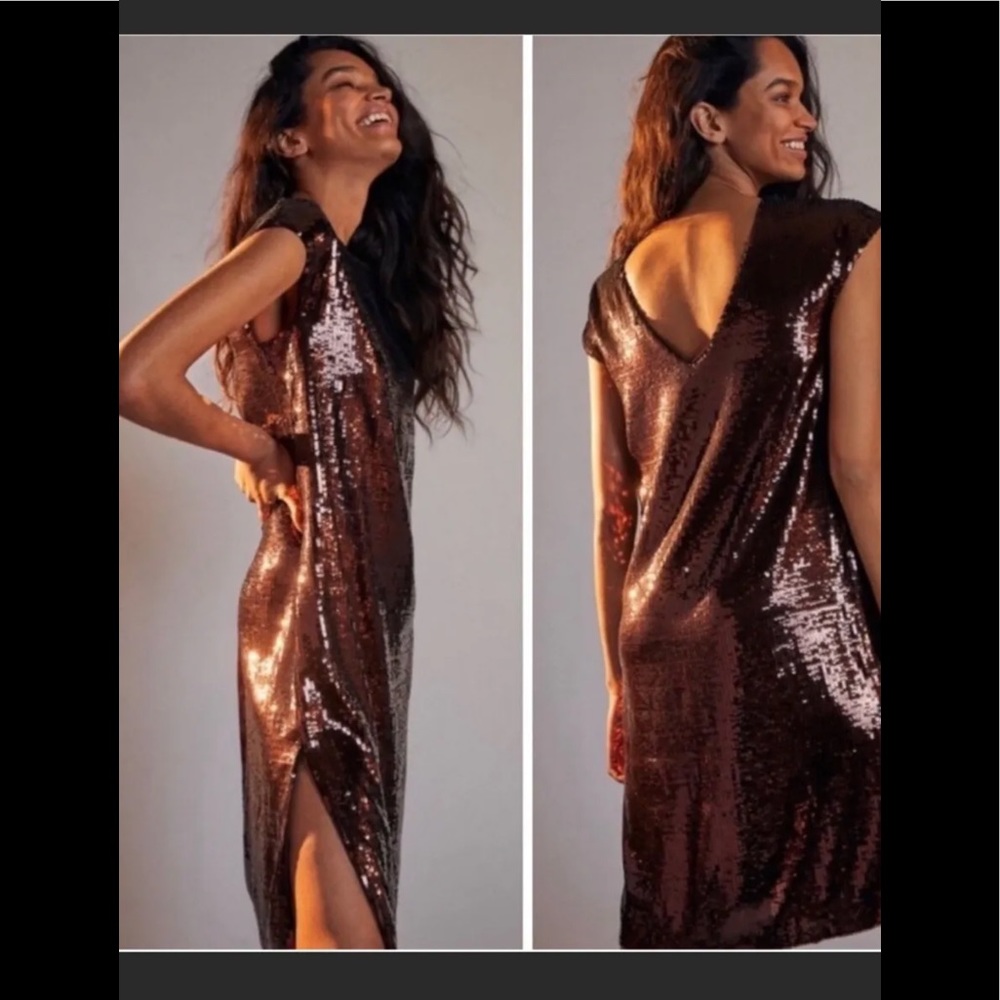 New with Tags Anthropologie Maeve Kara Sequin Dress Wine/Brown